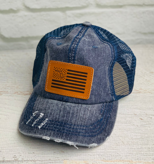 Unisex American Flag Florida Leather Patch Hat